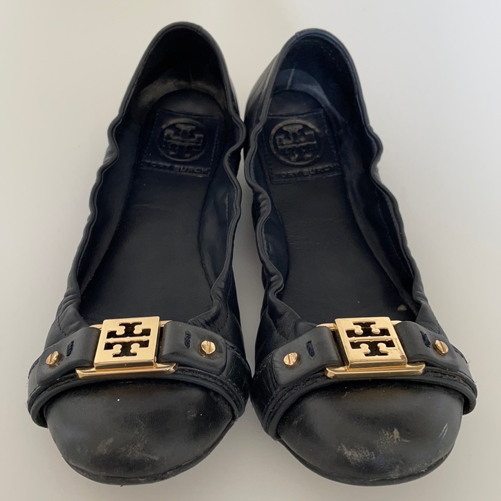 Navy blue leather Tory Burch Ballet flats size  6